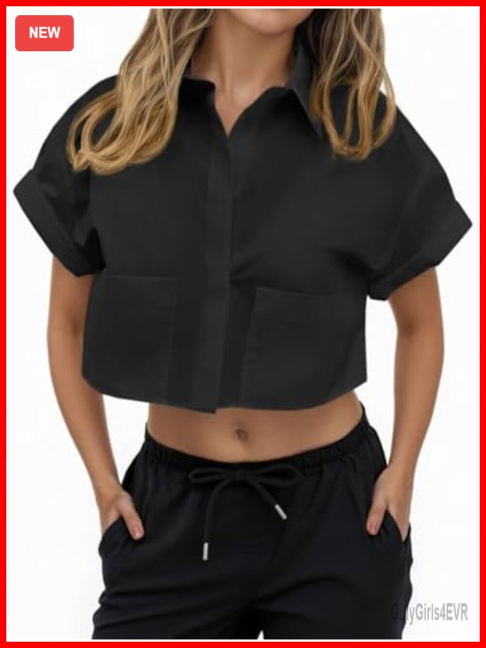 Womens Cotton Button Down Shirt Short Sleeve Crop Top Summer Blouse